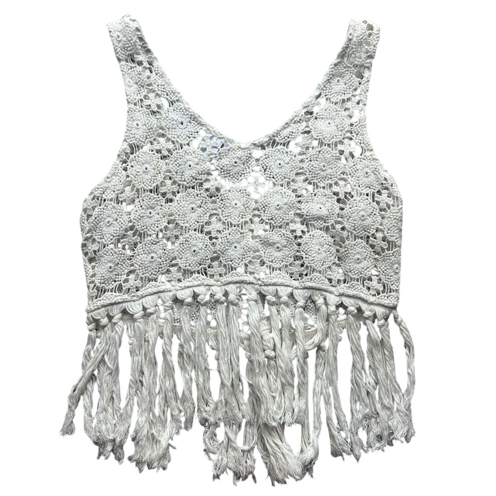 SHYANNE Crochet Fringe Cream Top - Picture 3 of 7